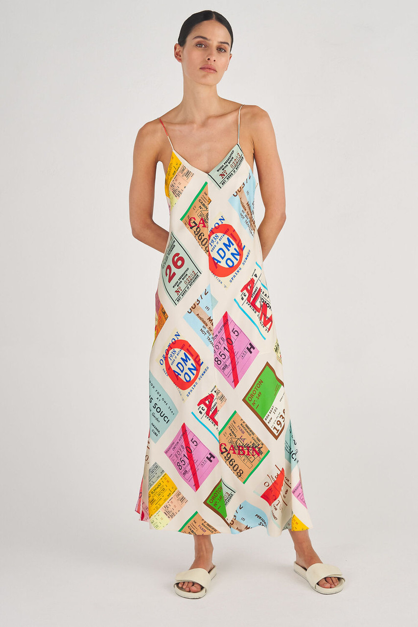 Oroton Ticket Print Sleeve Slip Dress Fuchsia