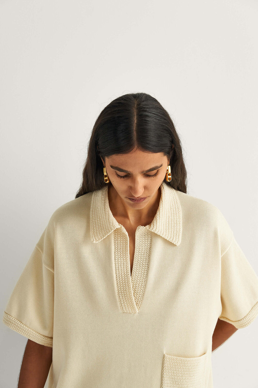 Oroton Vanilla Bean Crochet Trim Polo