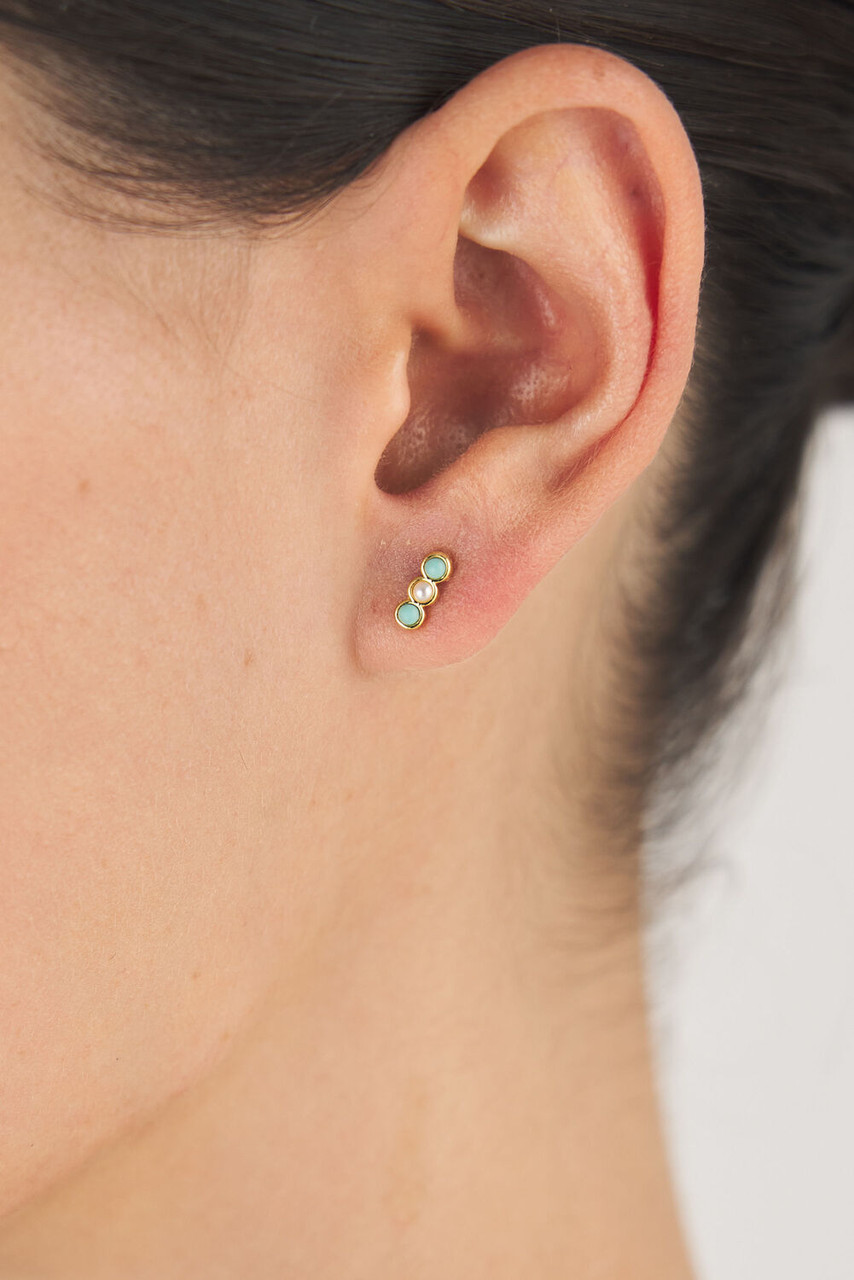 Oroton Capri Triple Studs Gold/ Turq/ Pearl