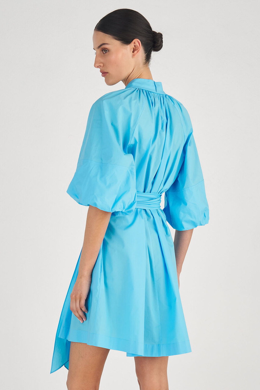 Oroton Long Sleeve Gathered Short Dress Lake