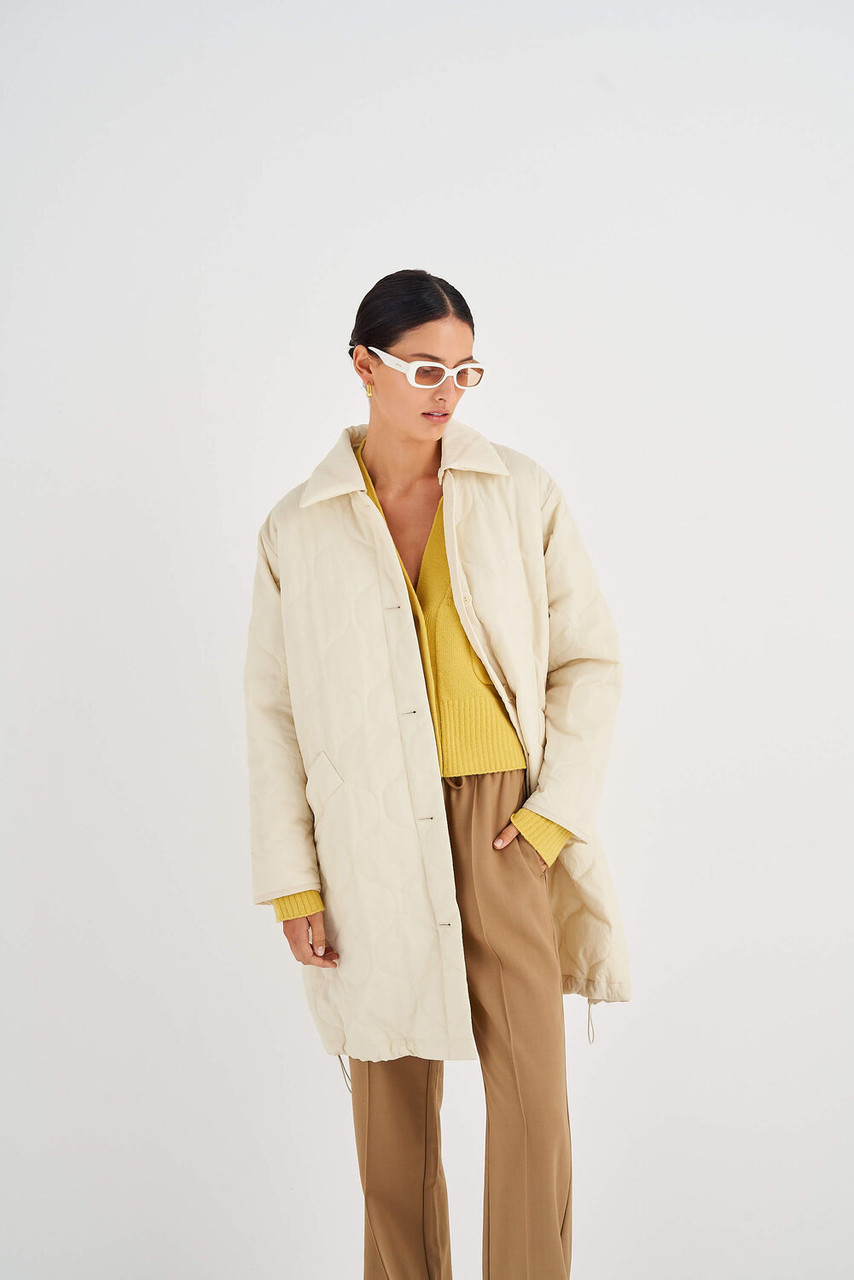 Oroton Quilted Puffer Coat Jute