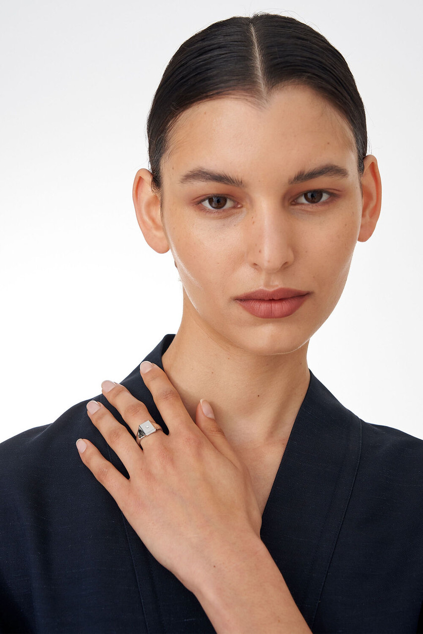 Oroton Fawne Rectangle Signet Ring Silver/Clear