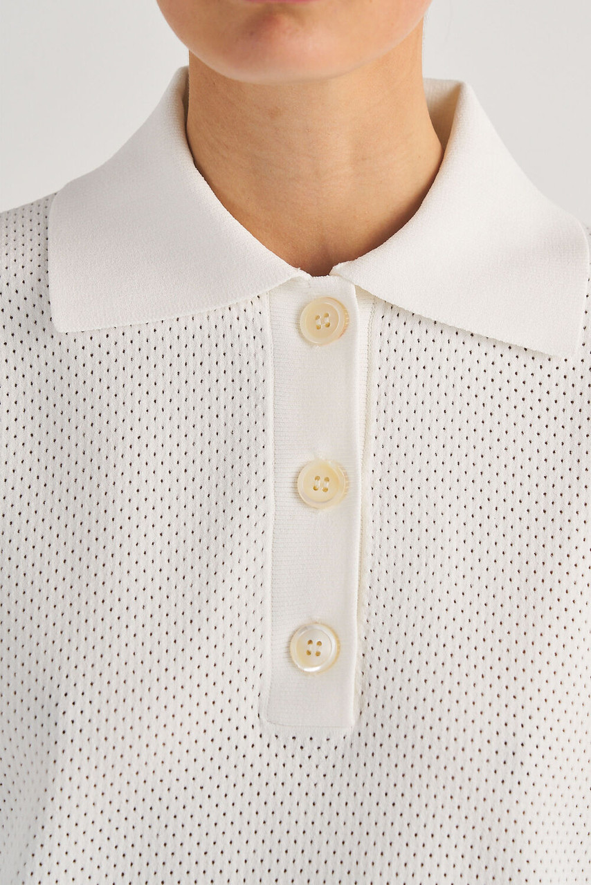 Oroton Mesh Stitch Polo White