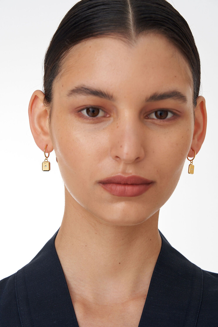 Oroton Fawne Rectangle Mini Hoops Gold/Clear