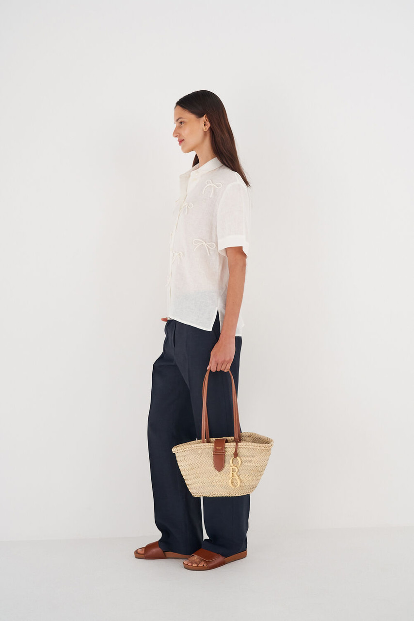 Oroton Madison Natural-Brandy Small Tote Bag