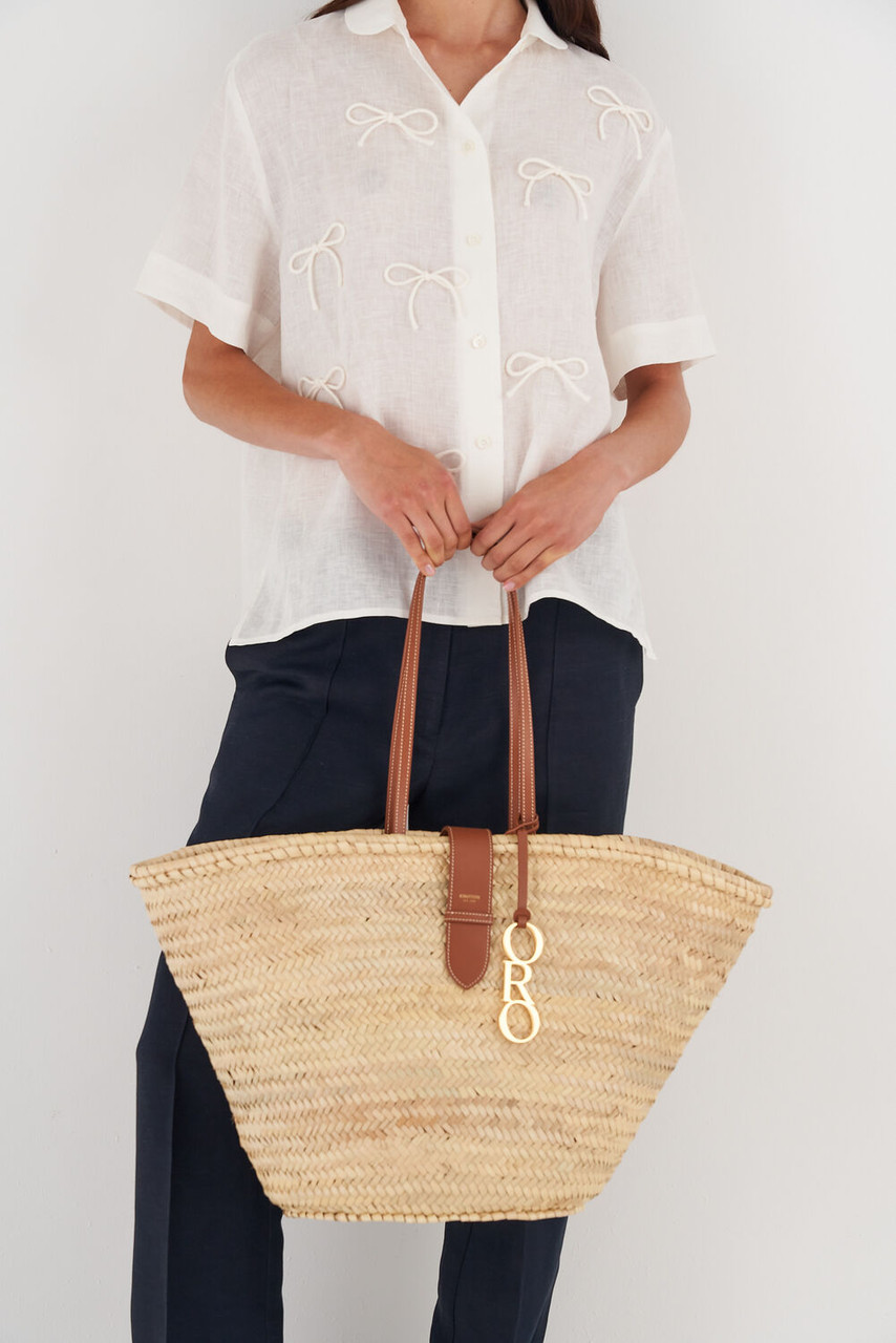 Oroton Madison Natural-Brandy Large Tote Bag