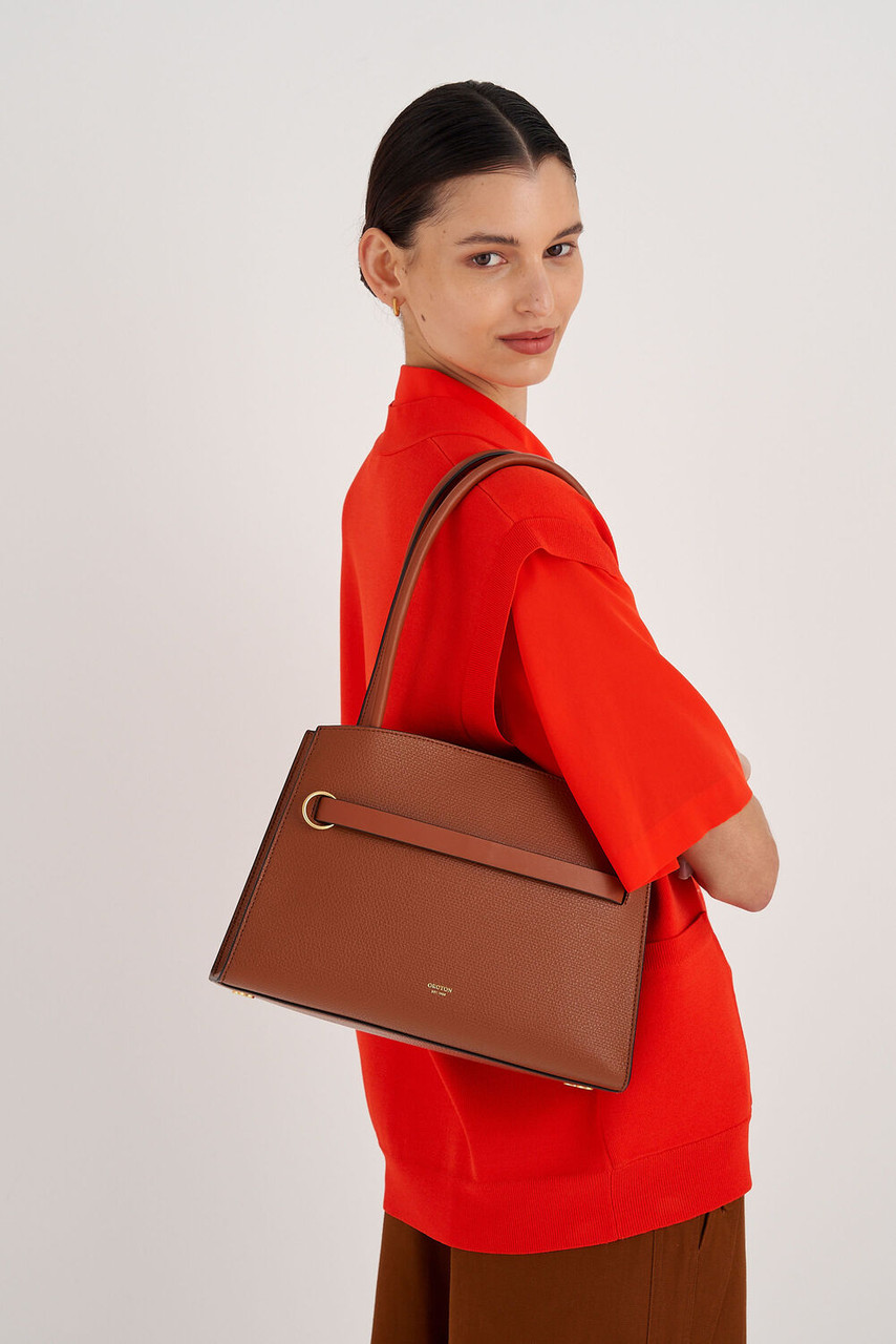 Oroton Audrey Cognac Small Three Pocket Day Bag