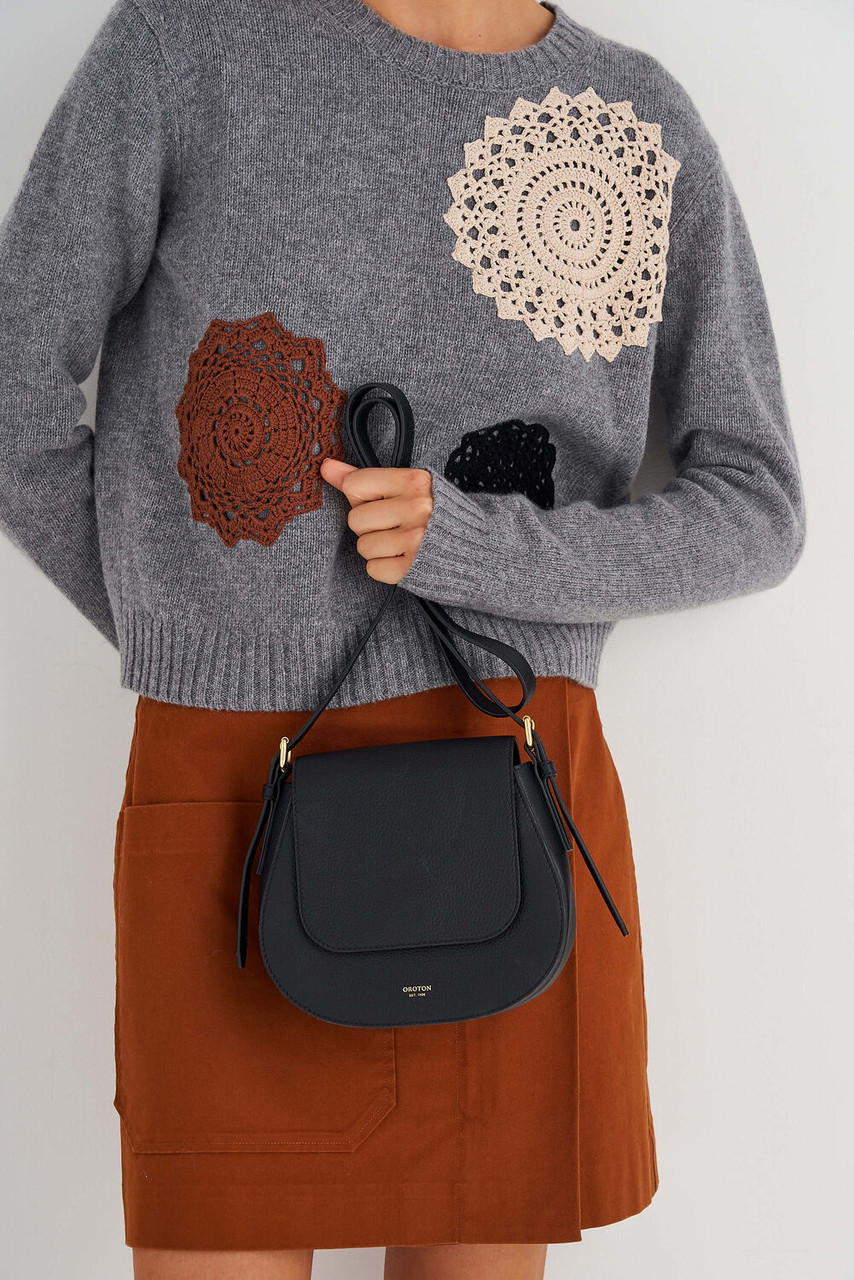 Oroton Margot Black Saddle Crossbody Bag