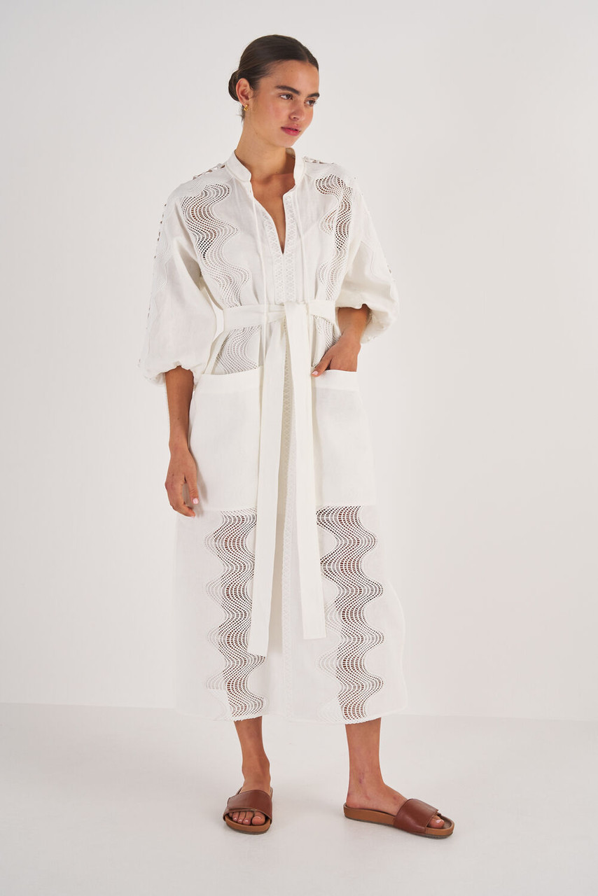 Oroton Tunic Geo Ric Rac Dress Antique White