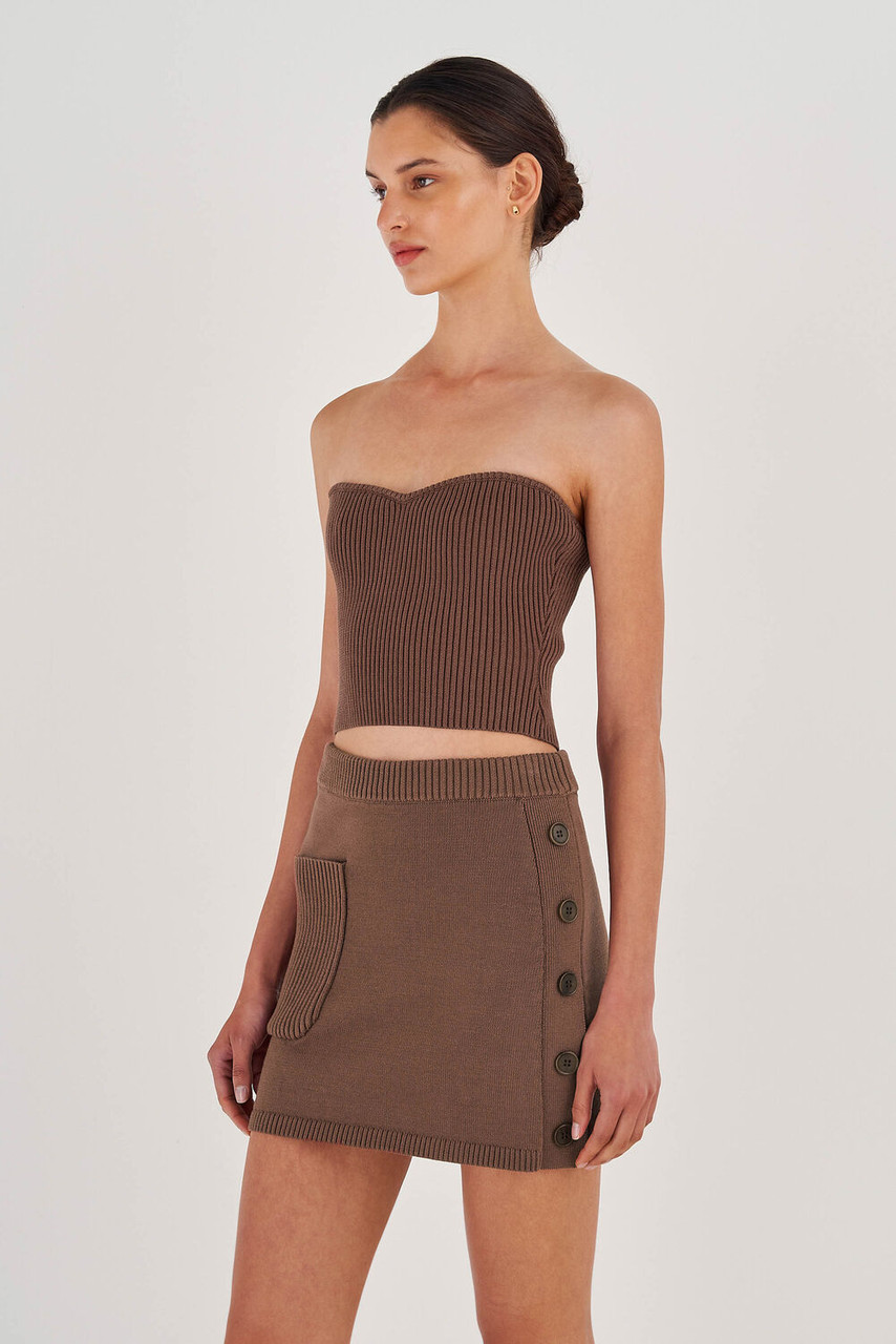 Oroton Short Knit Skirt Cocoa