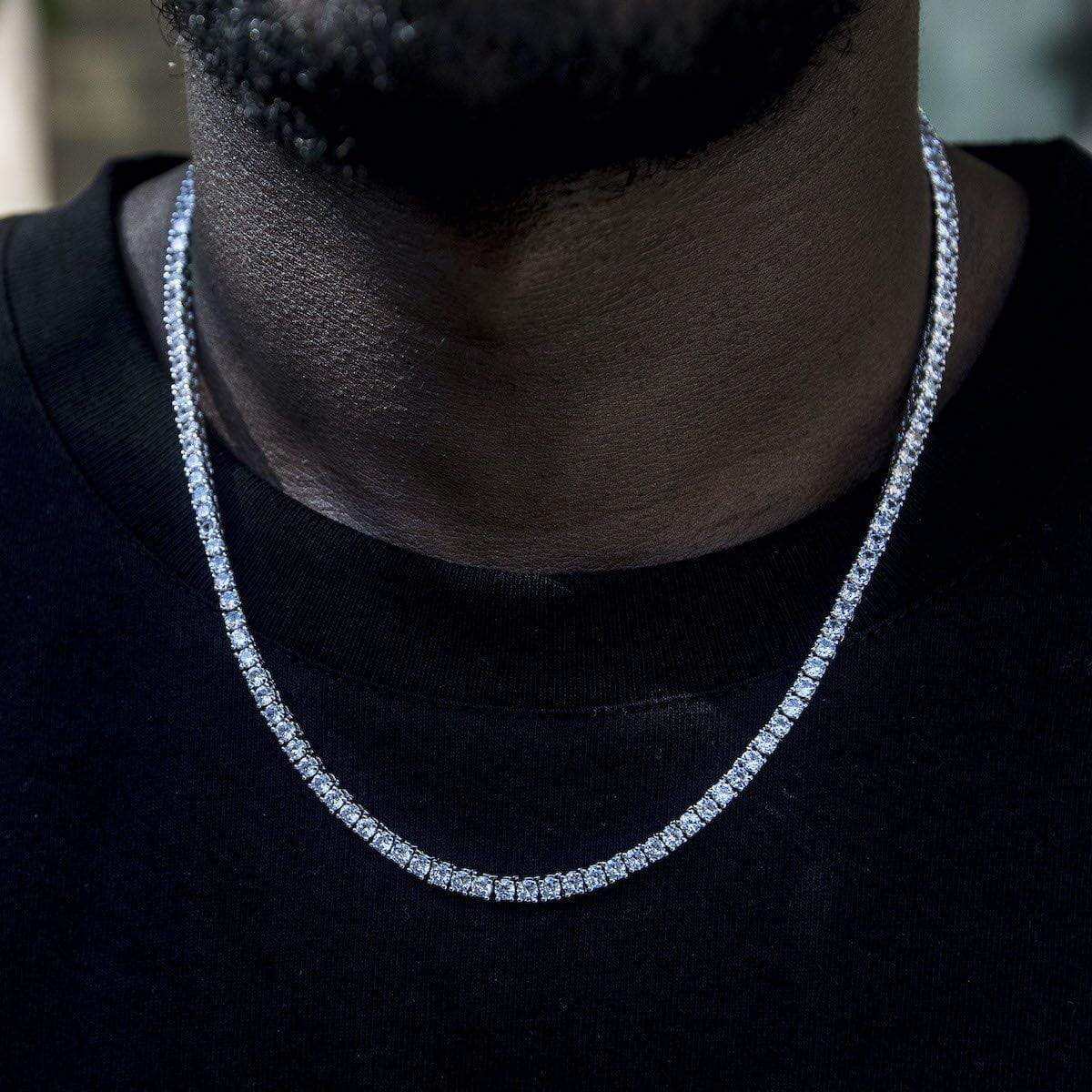 Round Cut Tennis Necklace in White Gold - 3mm