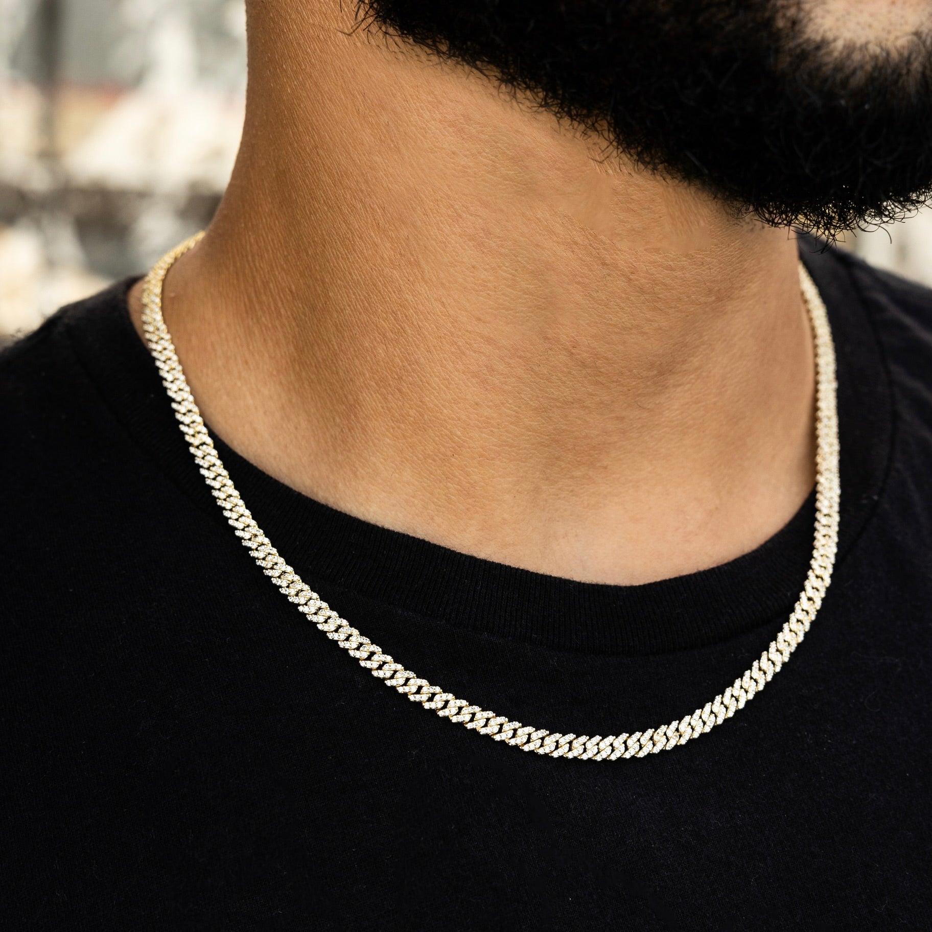 Micro Diamond Prong Cuban Necklace - Yellow Gold