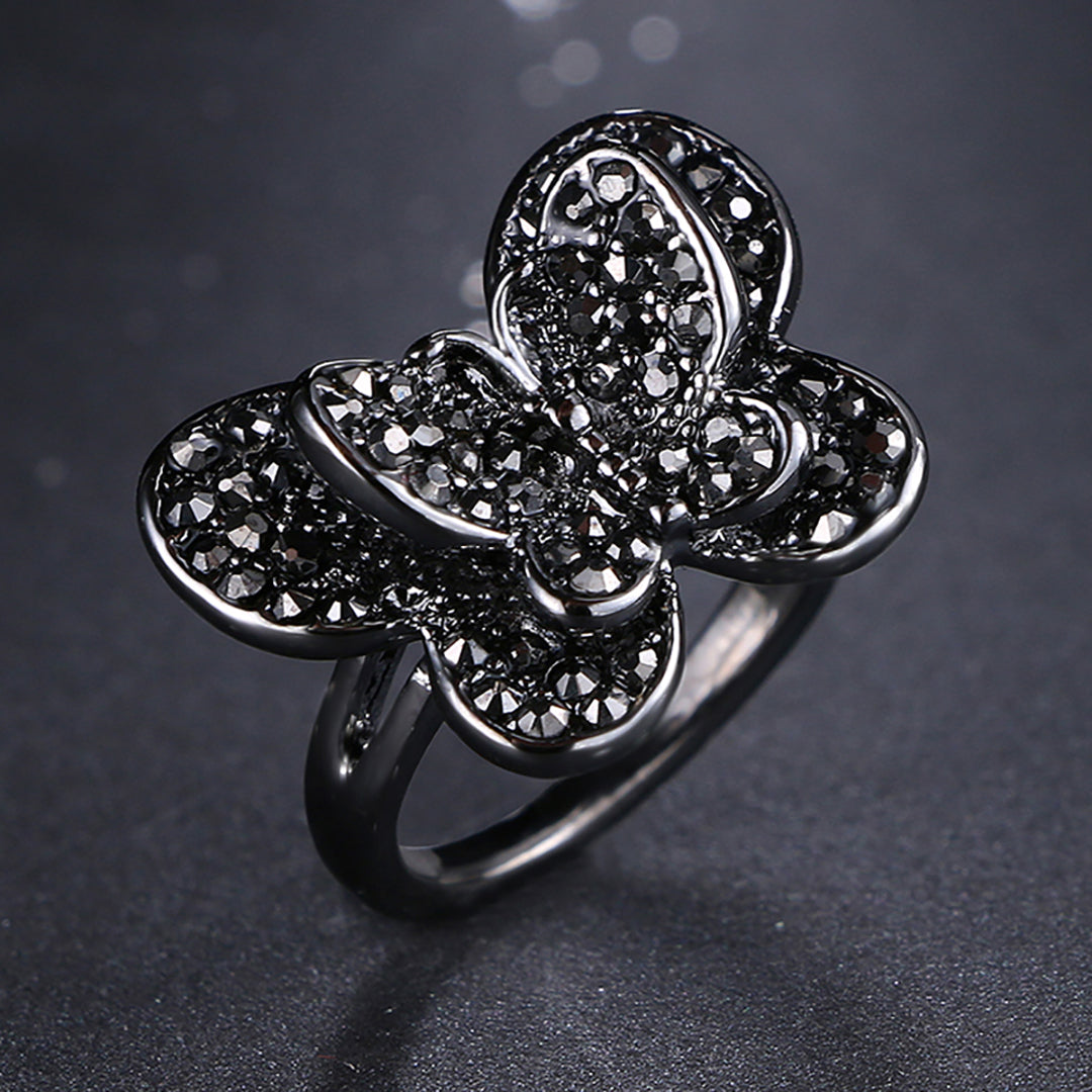 Gothic Wedding Ring  Butterfly Shape Rings For Women with Black Cubic Zirconia