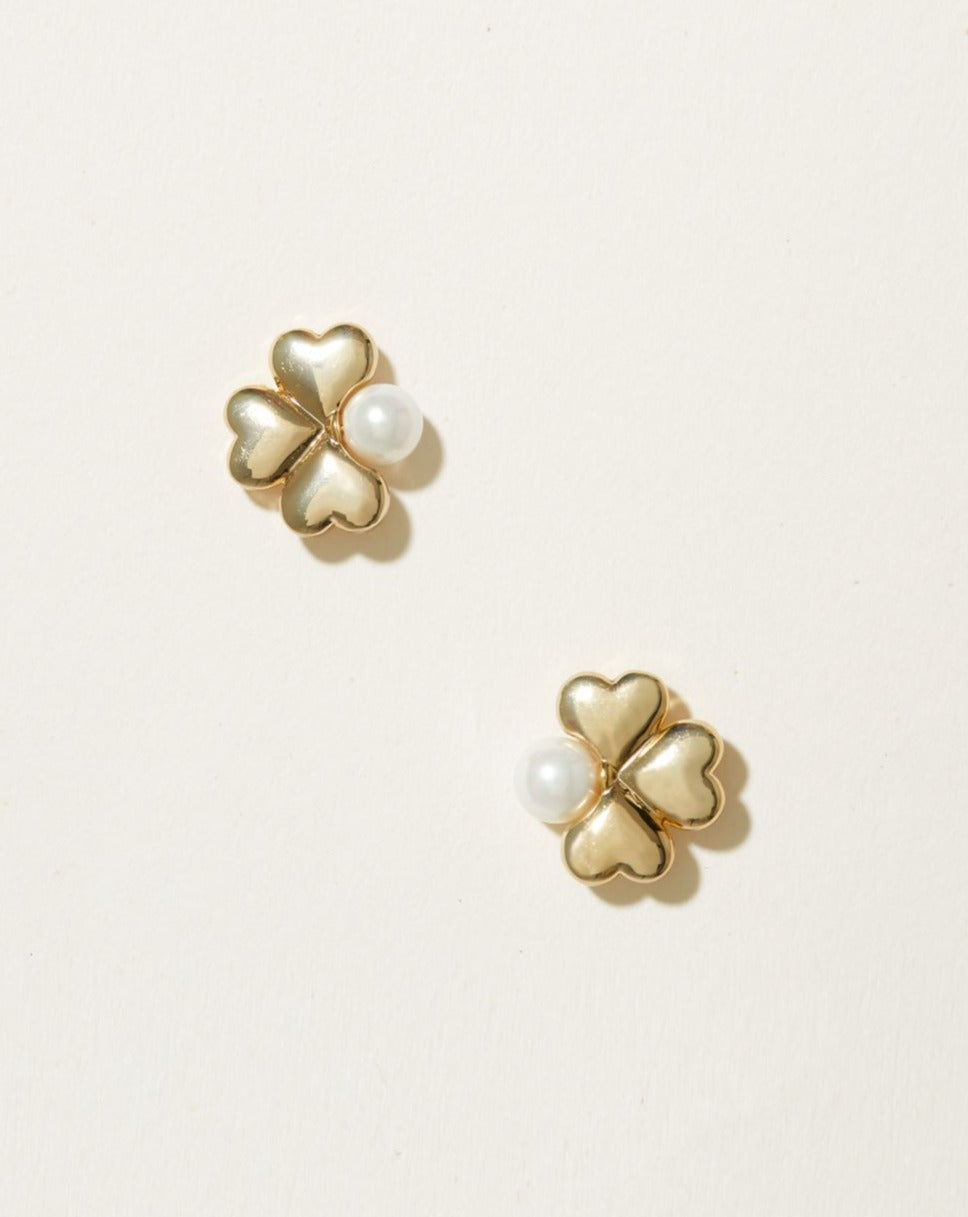 Clover Pearl Stud Earrings