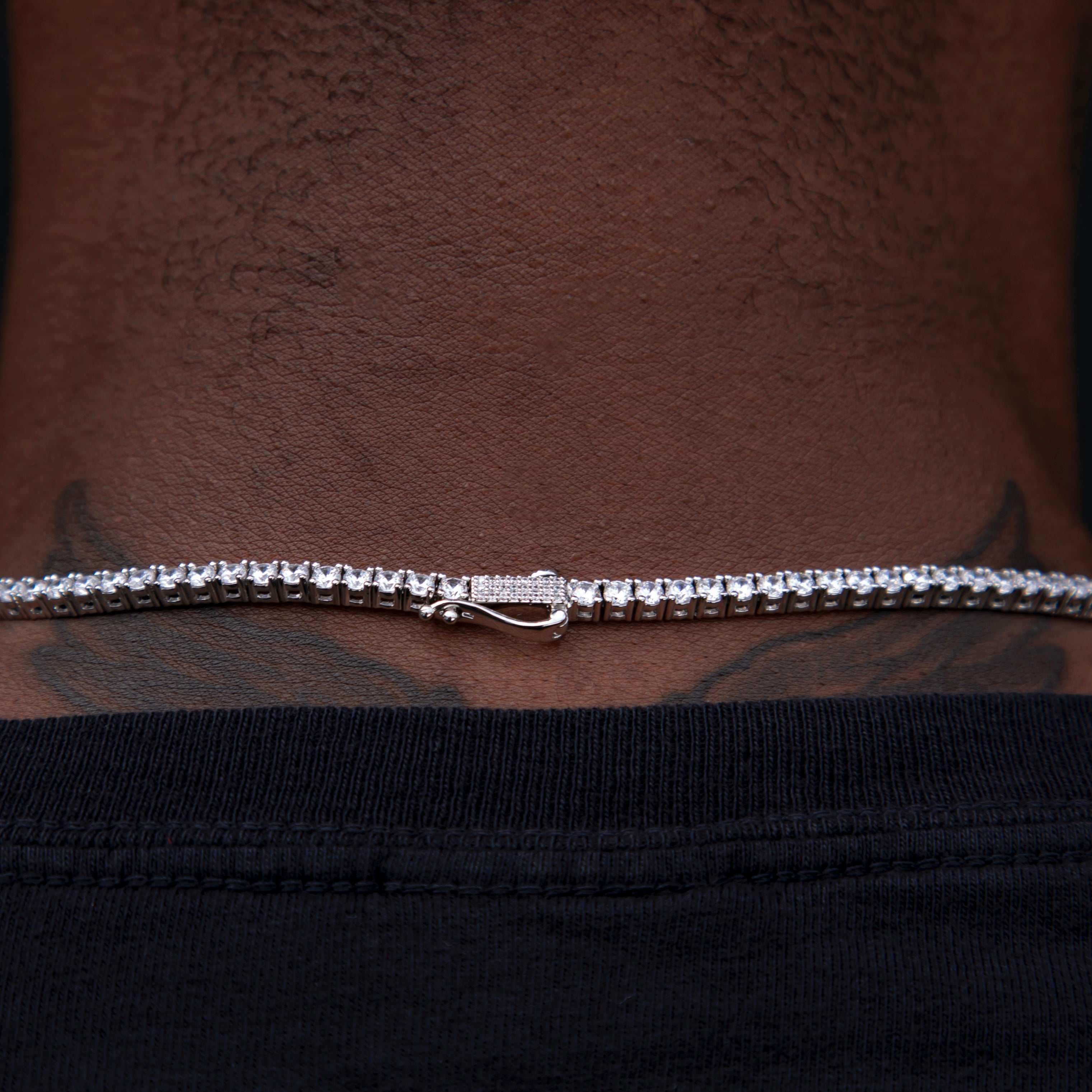Round Cut Tennis Necklace in White Gold - 3mm