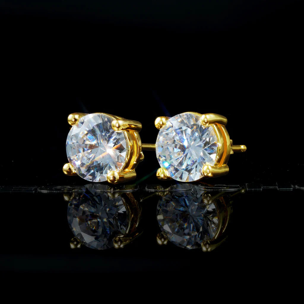 ICED CUBIC ZIRCONIA GOLD-PLATED/SILVER EARRINGS (8MM)