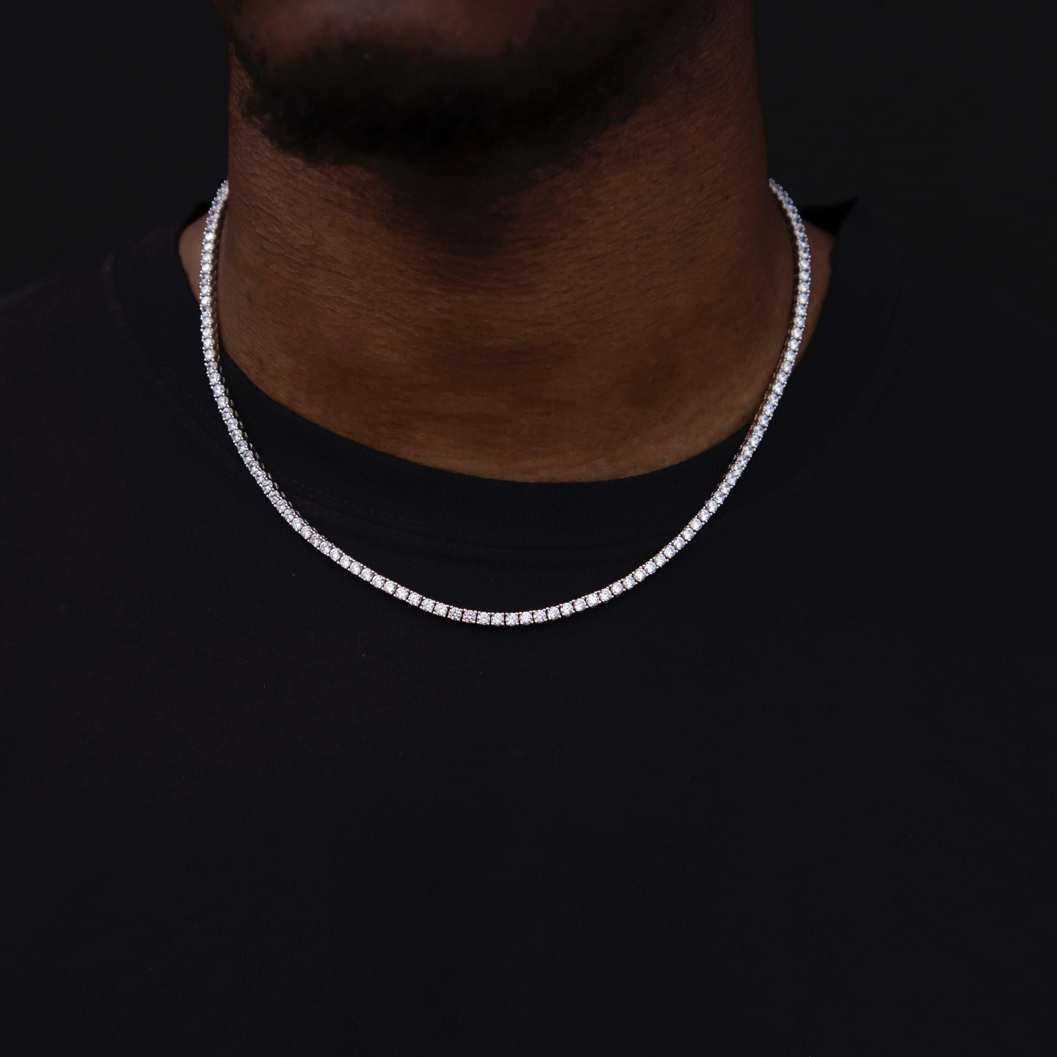 Round Cut Tennis Necklace in White Gold - 3mm