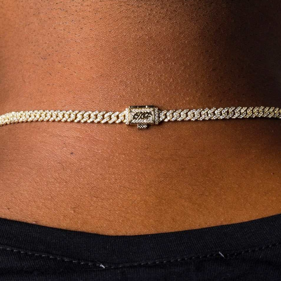 Micro Diamond Prong Cuban Necklace - Yellow Gold
