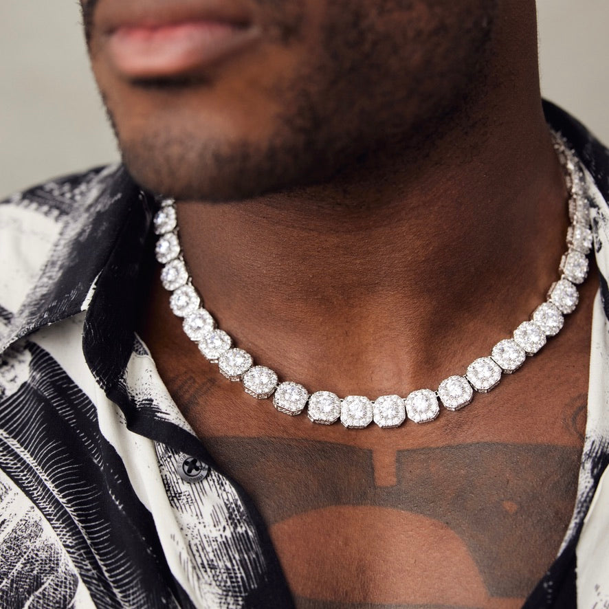 Clustered Tennis Necklace in White Gold