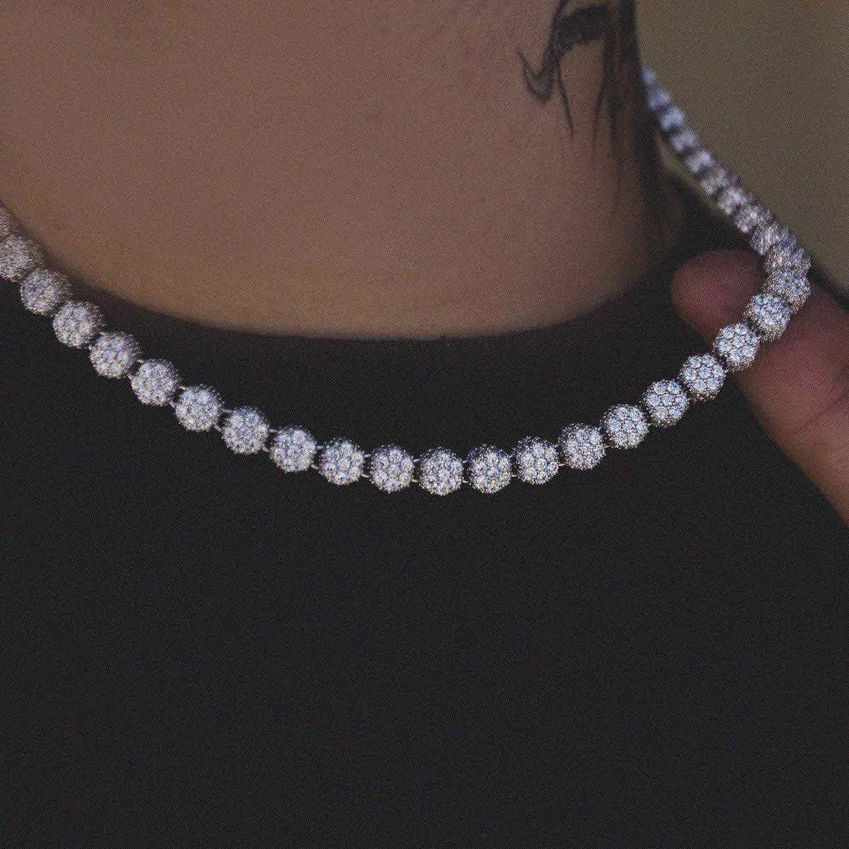 Pave-Set Clustered Tennis Necklace in White Gold