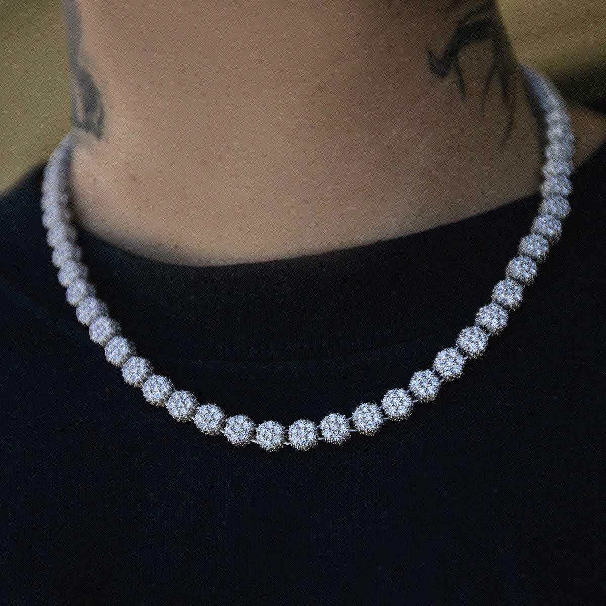 Pave-Set Clustered Tennis Necklace in White Gold
