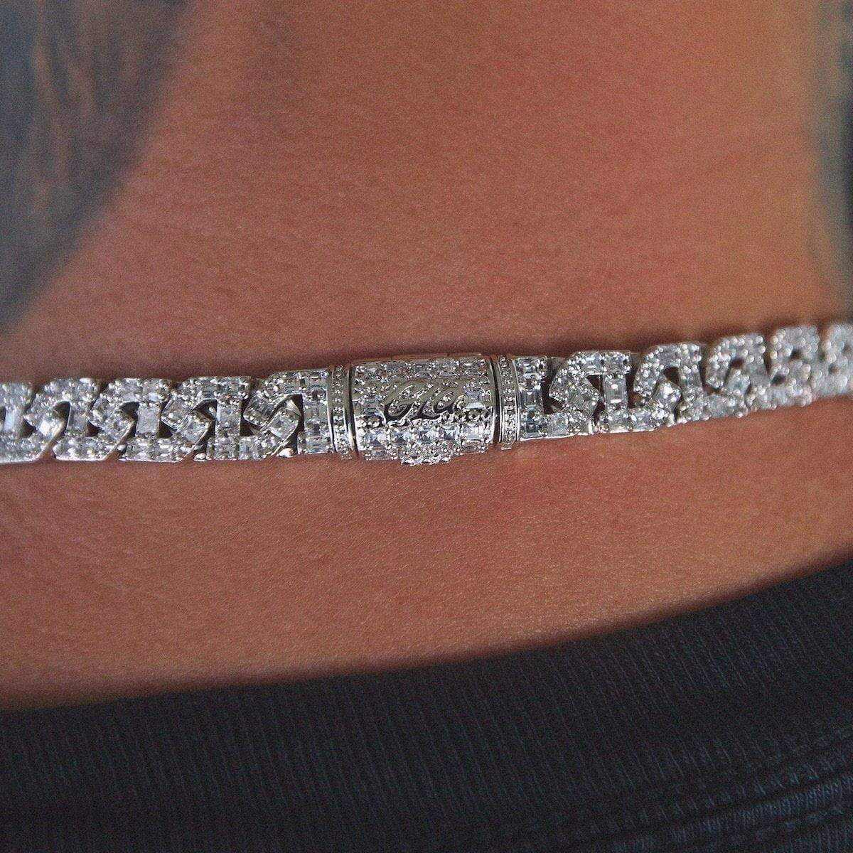 Baguette Chain Link Necklace in White Gold