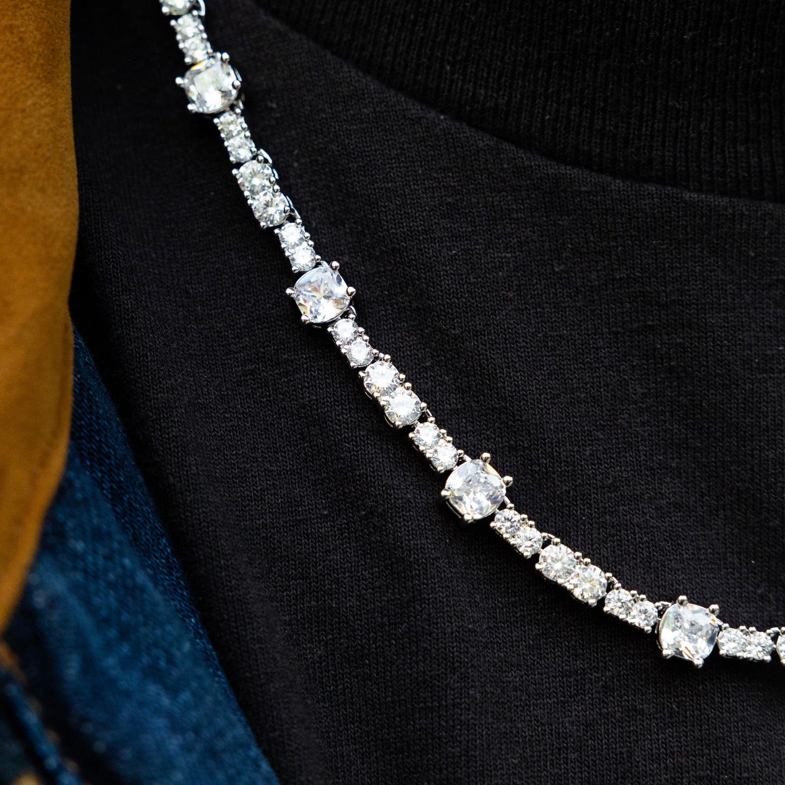 Gem Stationed Tennis Necklace - White Gold