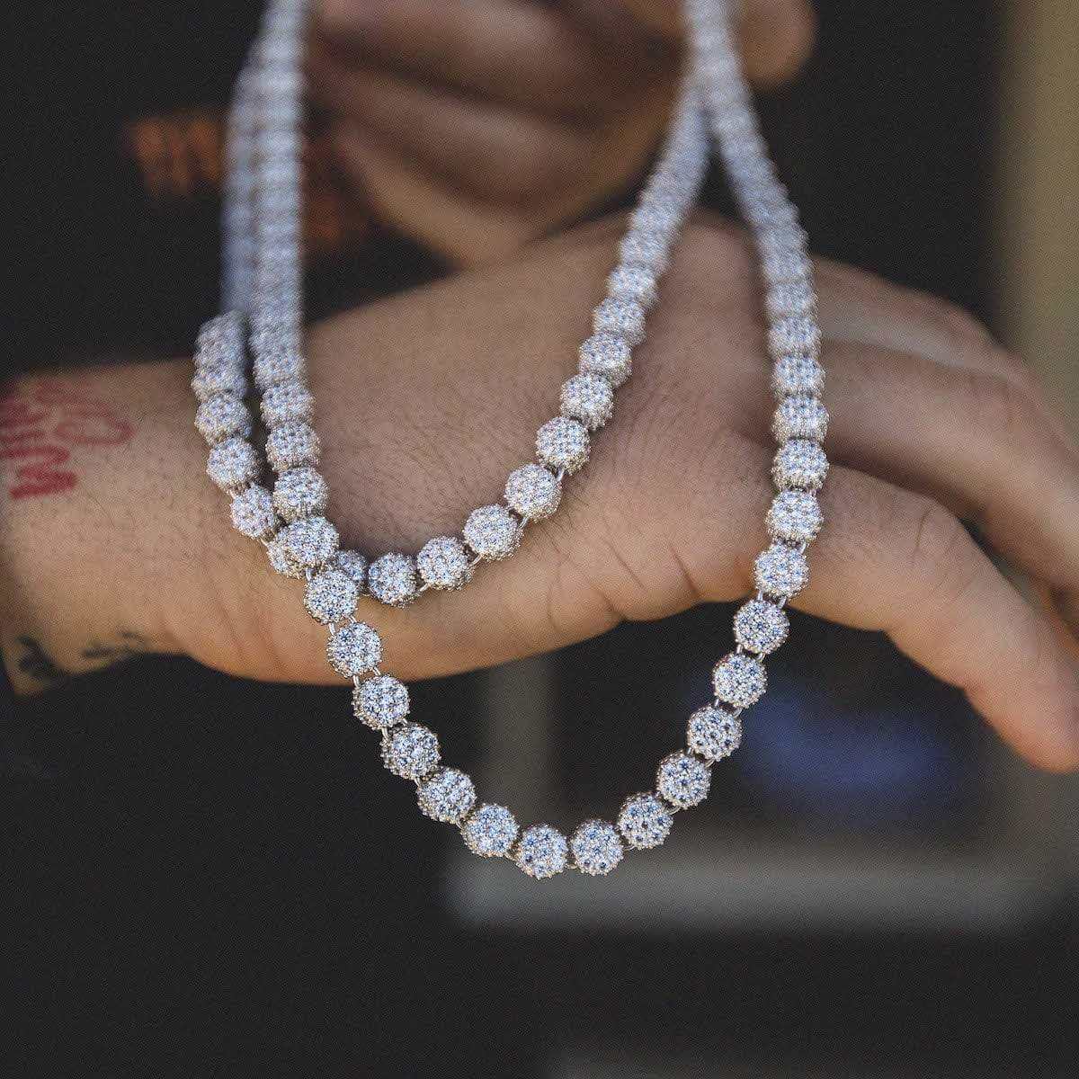 Pave-Set Clustered Tennis Necklace in White Gold