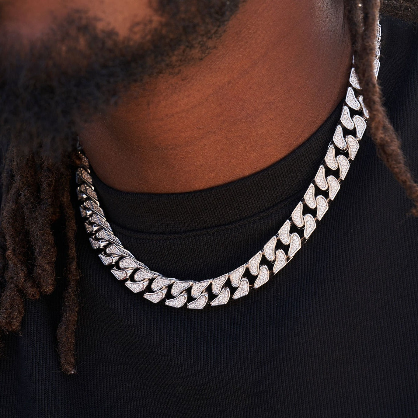 Pave Cuban Chain in White Gold -  12mm