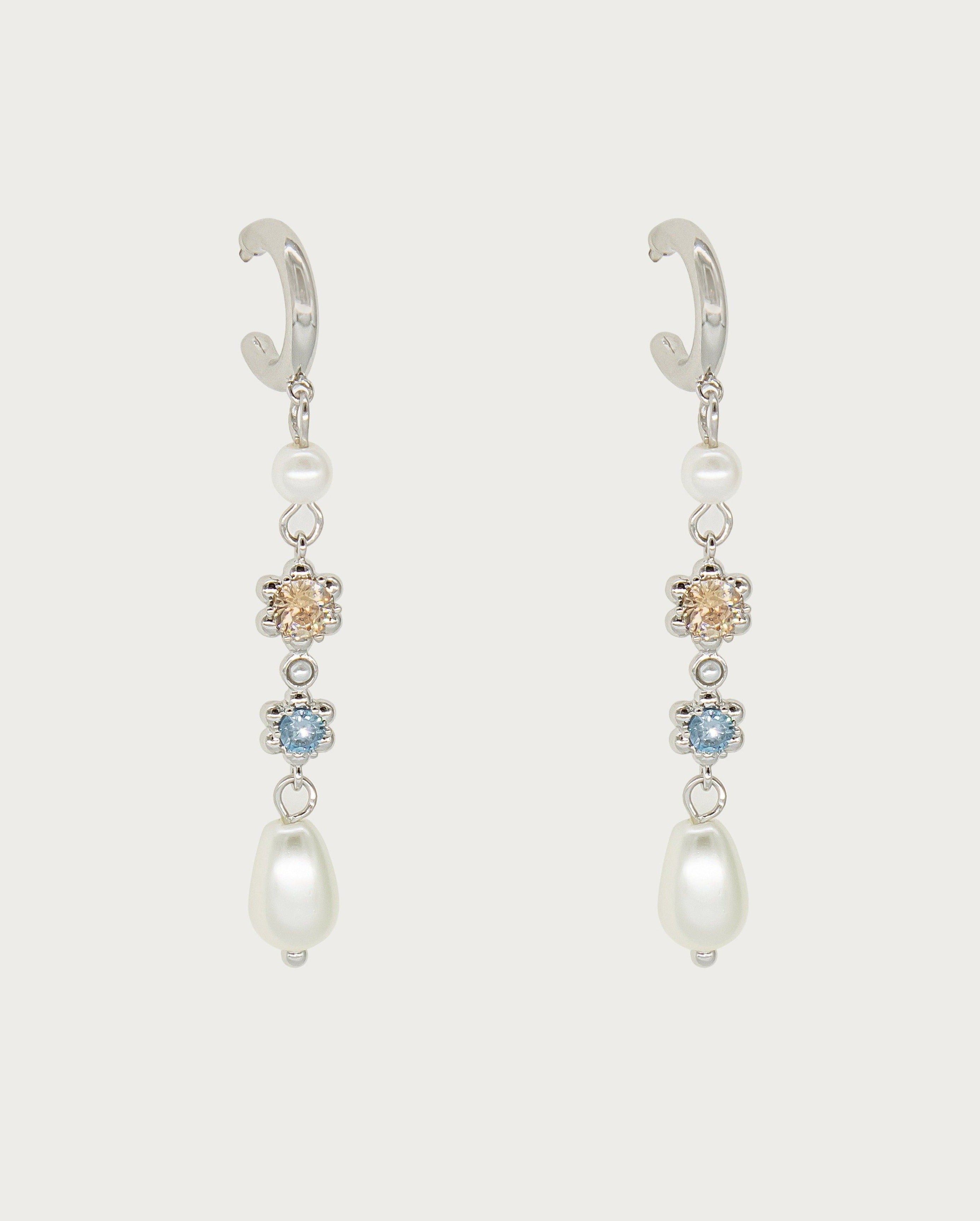 Silver Flower Drop Earrings