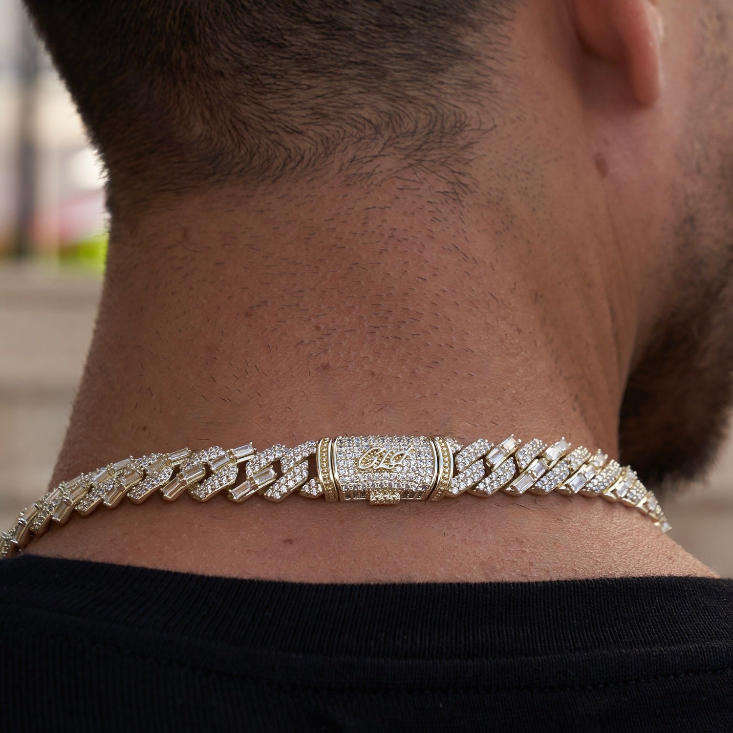 12mm Mixed Stone Diamond Cuban Necklace - Yellow Gold