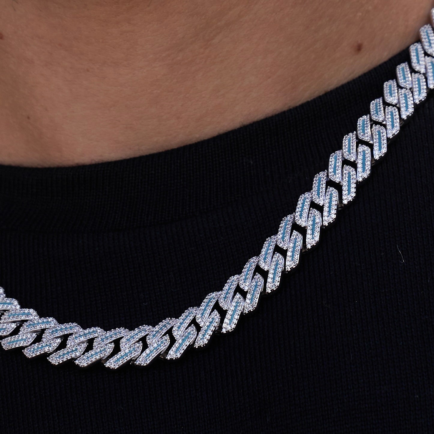 Luminous Diamond Prong Cuban Necklace in White Gold - 12MM