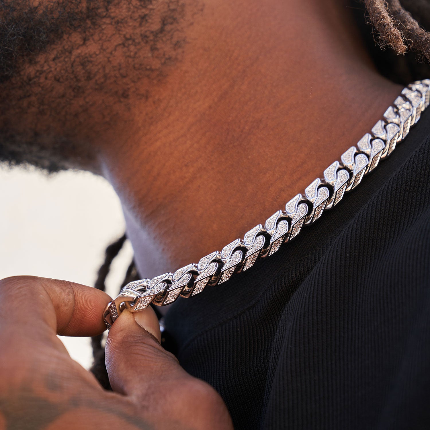 Pave Cuban Chain in White Gold -  12mm