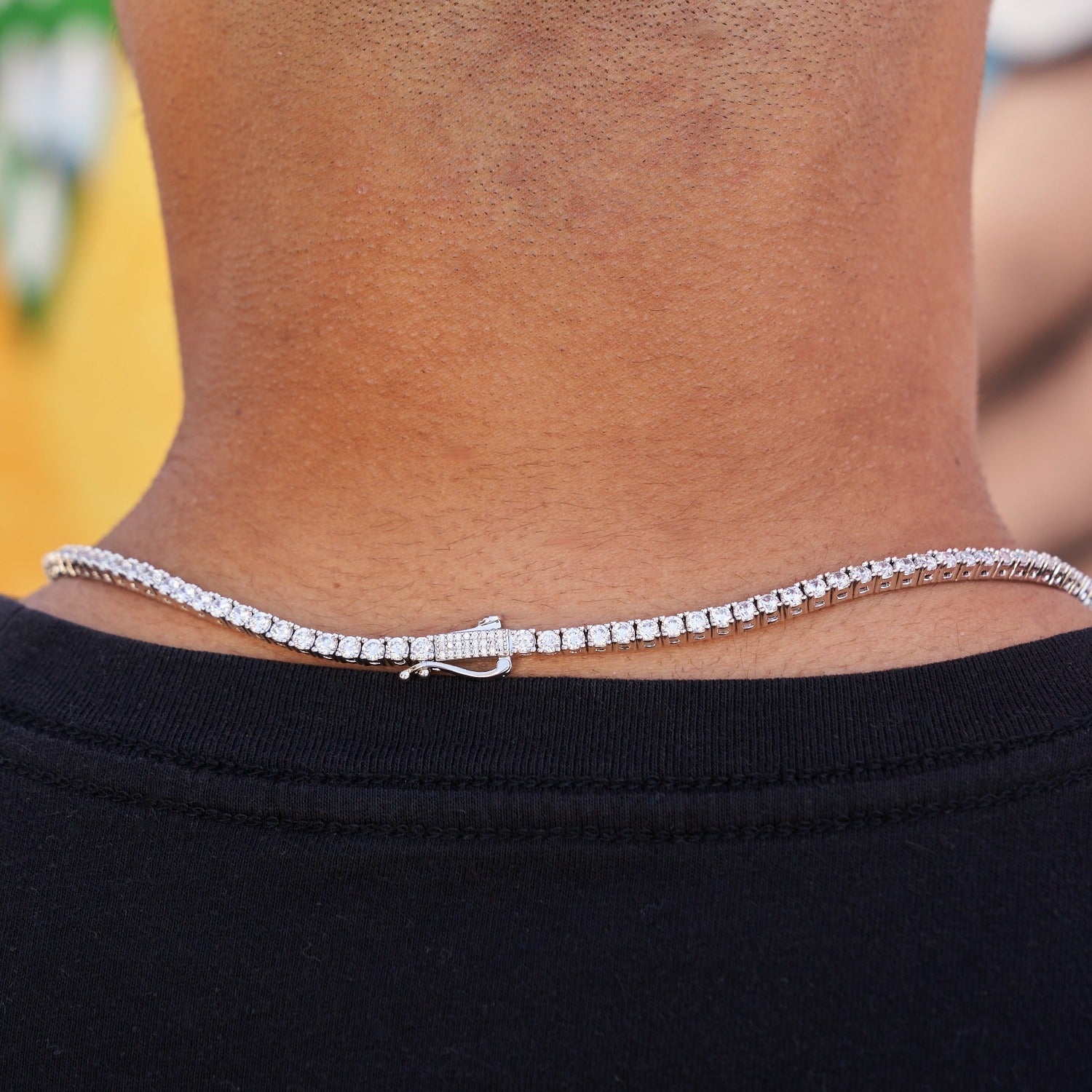 Round Cut Tennis Necklace in White Gold - 3mm