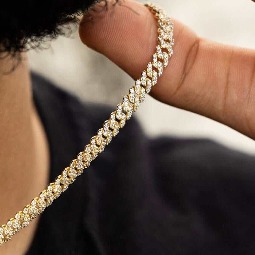 Micro Diamond Prong Cuban Necklace - Yellow Gold