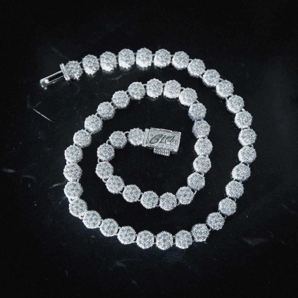 Pave-Set Clustered Tennis Necklace in White Gold