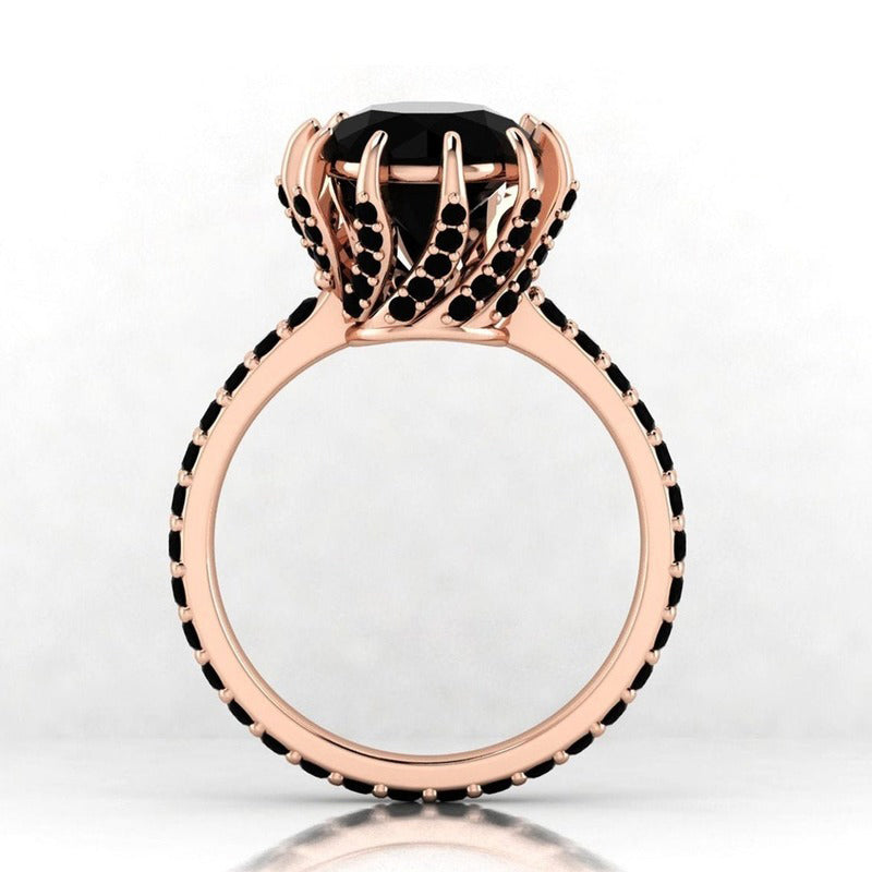 Black crystal rings rose gold women