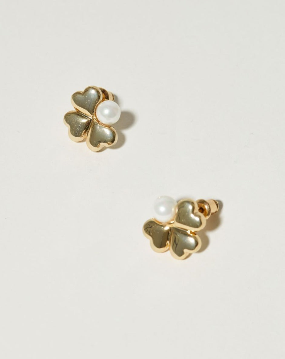 Clover Pearl Stud Earrings