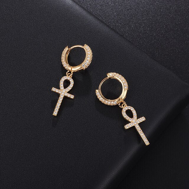 GOLD-PLATED AAA CZ CROSS EARRING