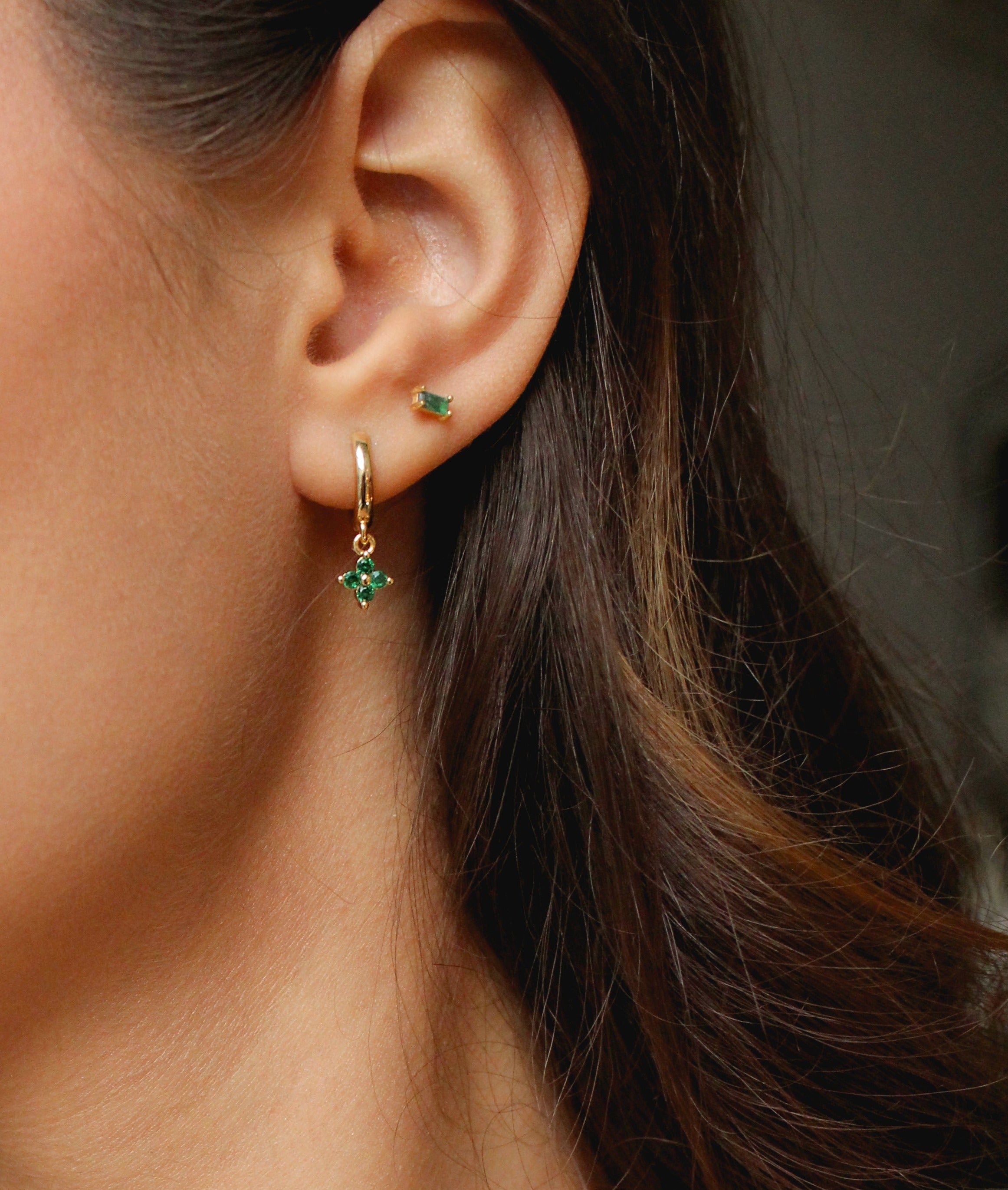 Green Clover Hoop Earrings