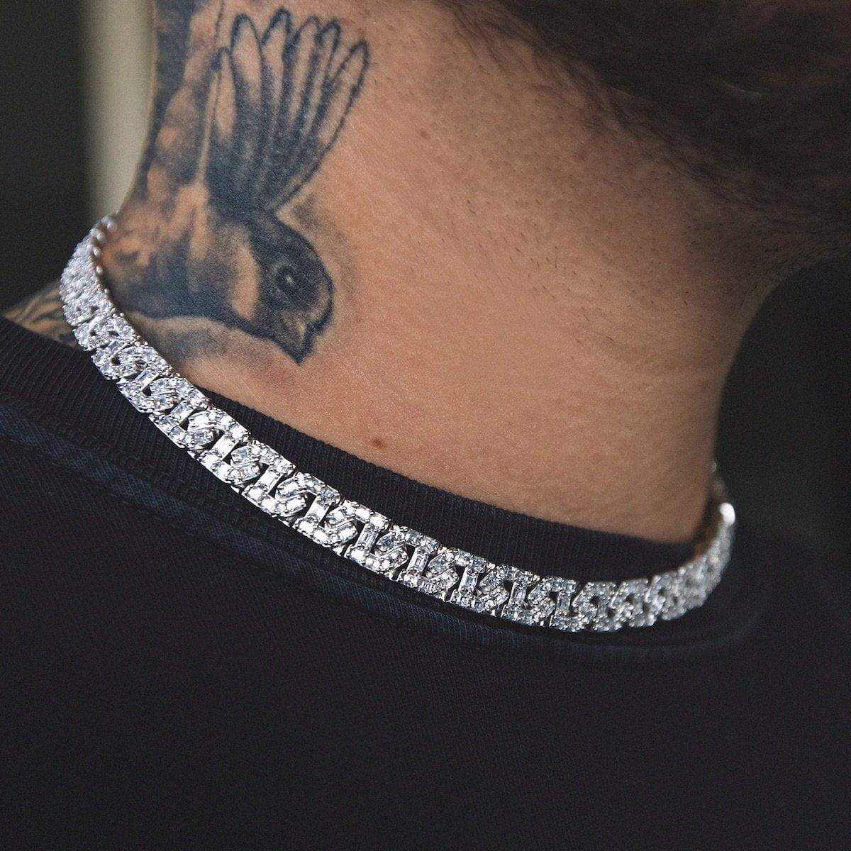 Baguette Chain Link Necklace in White Gold
