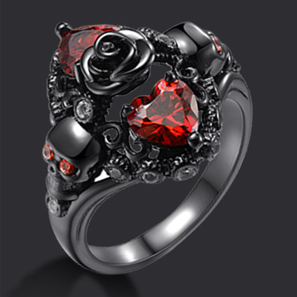 Silver Skull Diamond Gothic Wedding Ring For Women