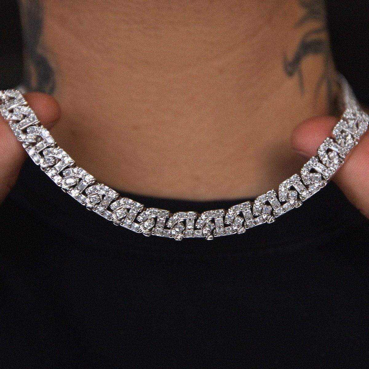 Baguette Chain Link Necklace in White Gold