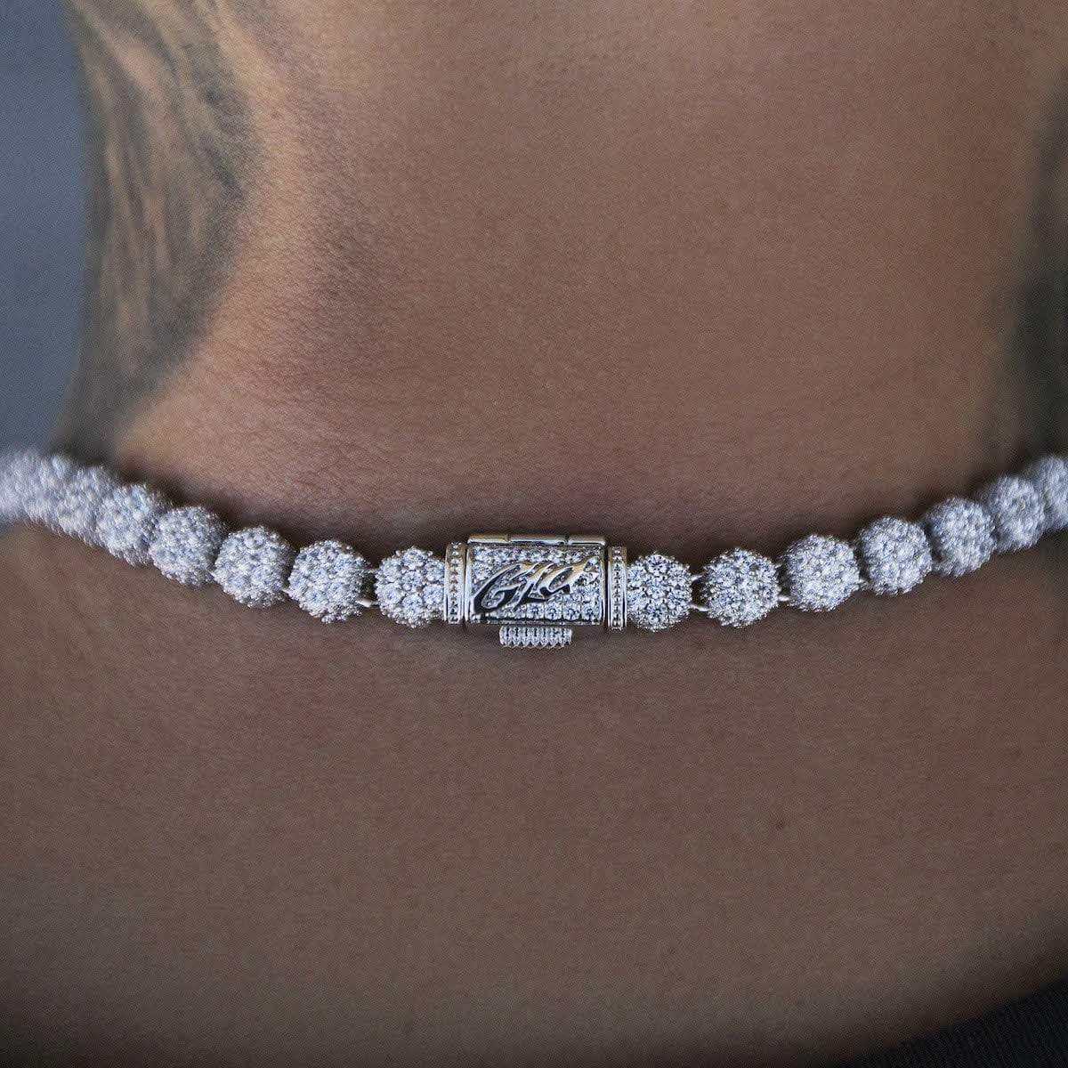 Pave-Set Clustered Tennis Necklace in White Gold