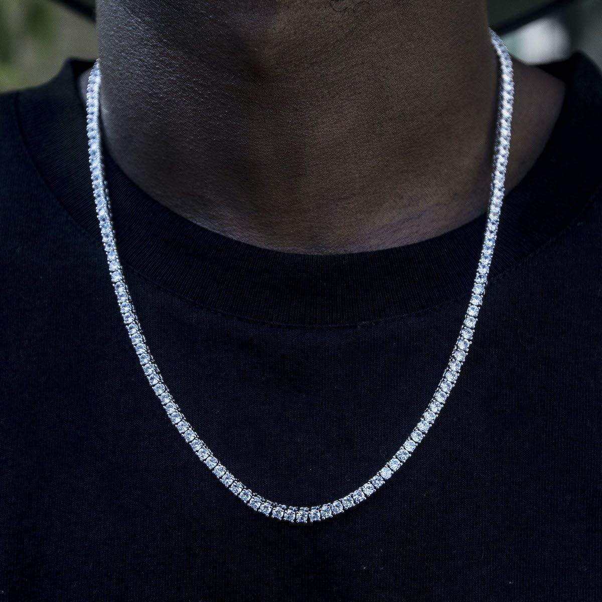 Round Cut Tennis Necklace in White Gold - 3mm
