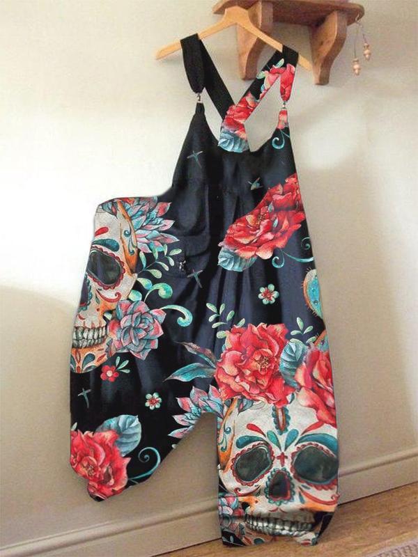 Red Floral Vintage Jumpsuit-B