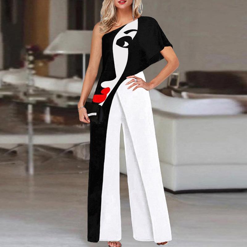Fashion Face Print Single-sleeve Jumpsuit