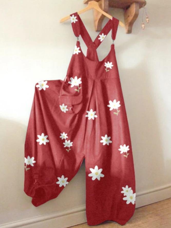 Retro print loose casual jumpsuit