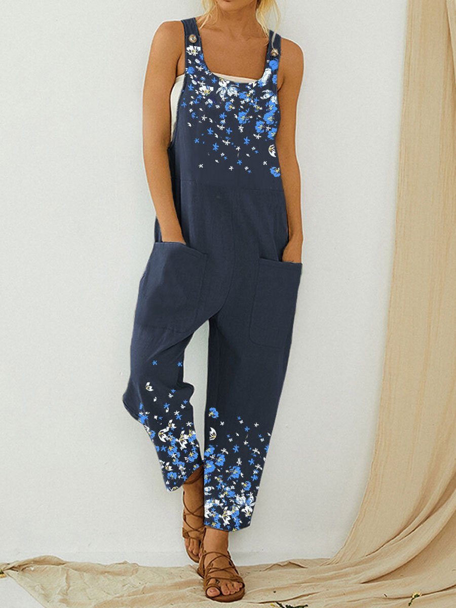 Printed sleeveless casual jumpsuit