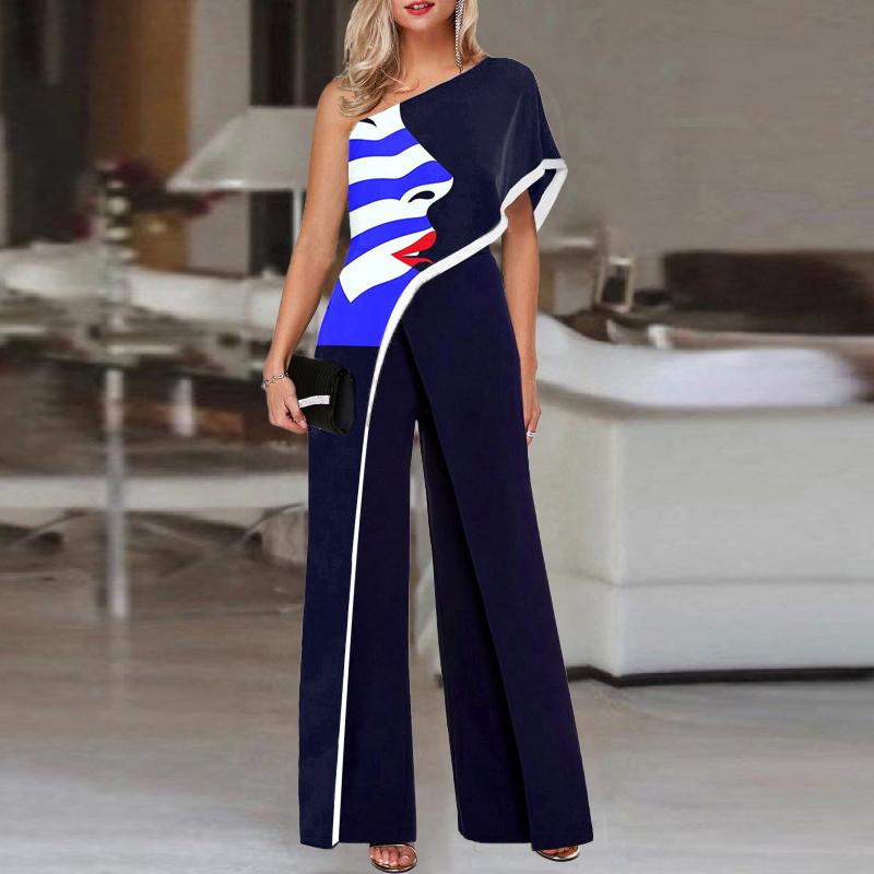 Vintage Single-sleeve Abstract Print Jumpsuit